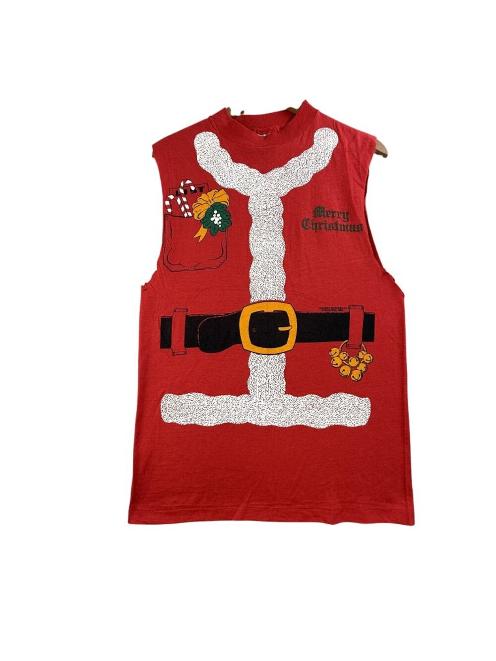 Vintage Santa Suit Shirt Mens Medium Red Cutoff Tank Top 1980 USA 80s Hanes